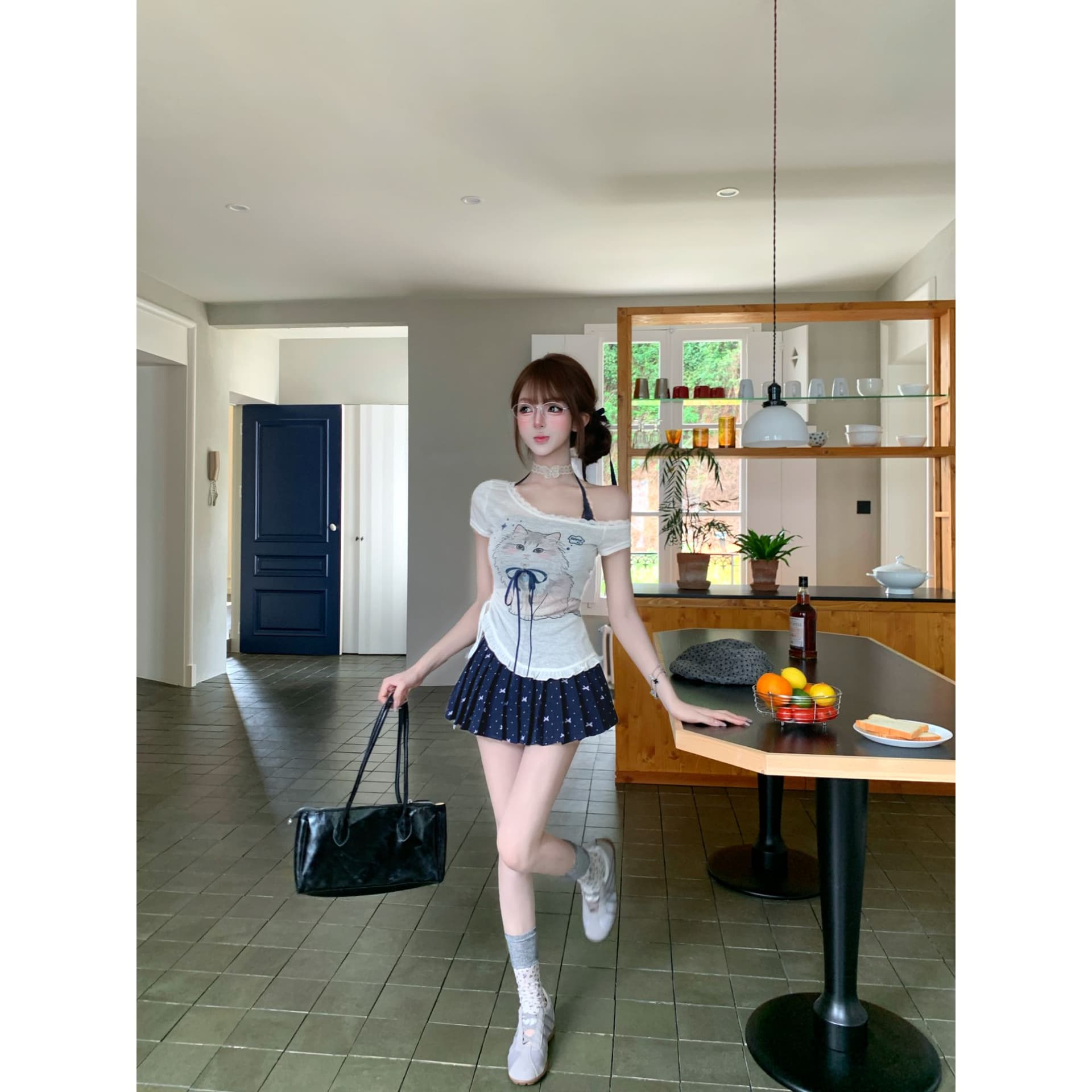 루이 茜 웨이 Sher S 파란색 작은 미 여름 귀여운 바람 작은 대중 디자인 만화 맨위 미니 스커트 r2742- 이미지 3