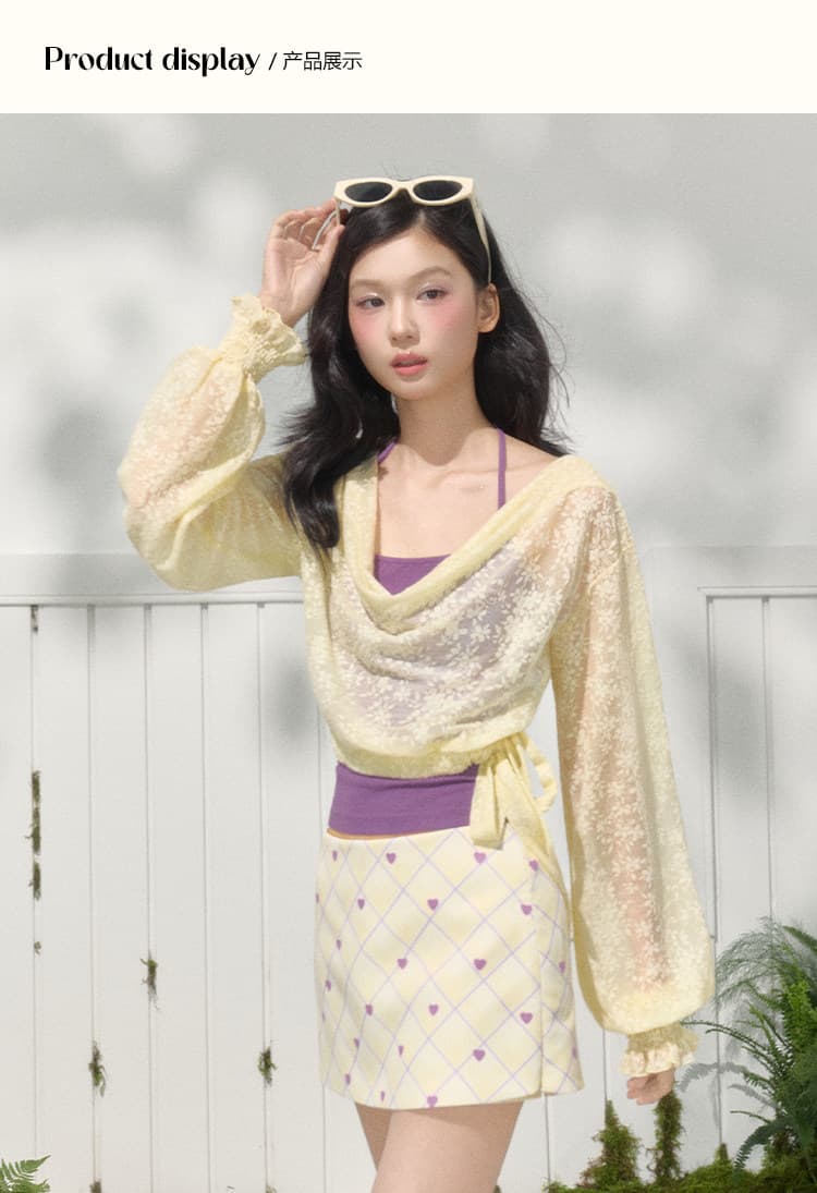 umoumo 우 버섯 여름 휴가 레트로 라이 경기 서울 레이스 흔들다 칼라 블라우스 레이스 벌룬 소매 얇고 가벼운 켜기 이미지 2
