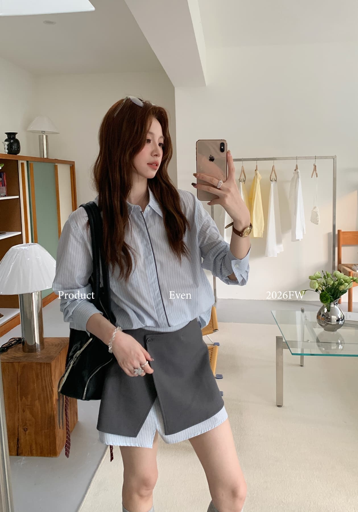 even 하나 원자바오 보 주님 일상 한 부서 높음 지혜 센스 루즈핏 슬림해 보이는 스트라이프 셔츠 폴로 칼라 출퇴근 원래
