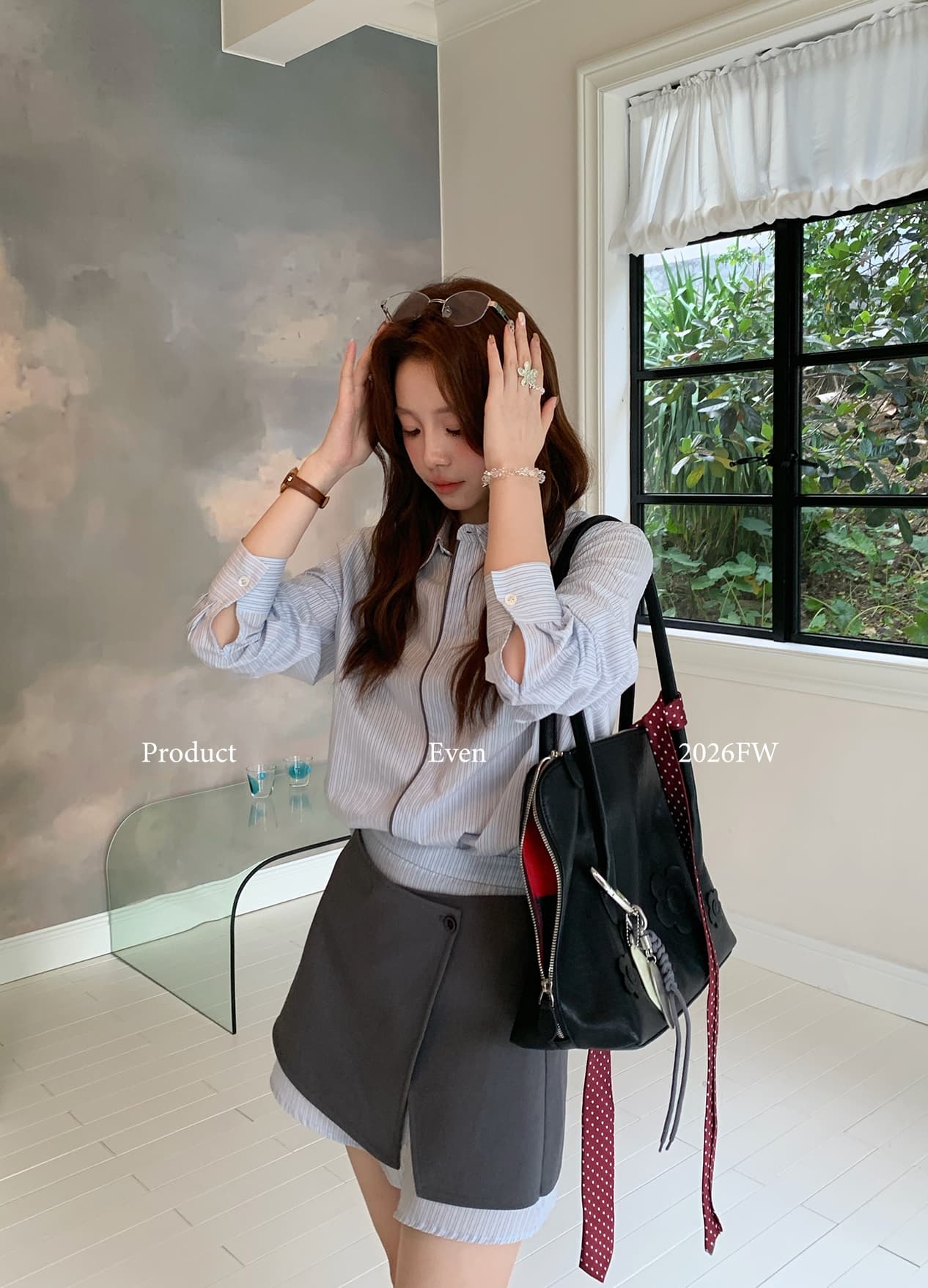 even 하나 원자바오 보 주님 일상 한 부서 높음 지혜 센스 루즈핏 슬림해 보이는 스트라이프 셔츠 폴로 칼라 출퇴근 원래 이미지 3