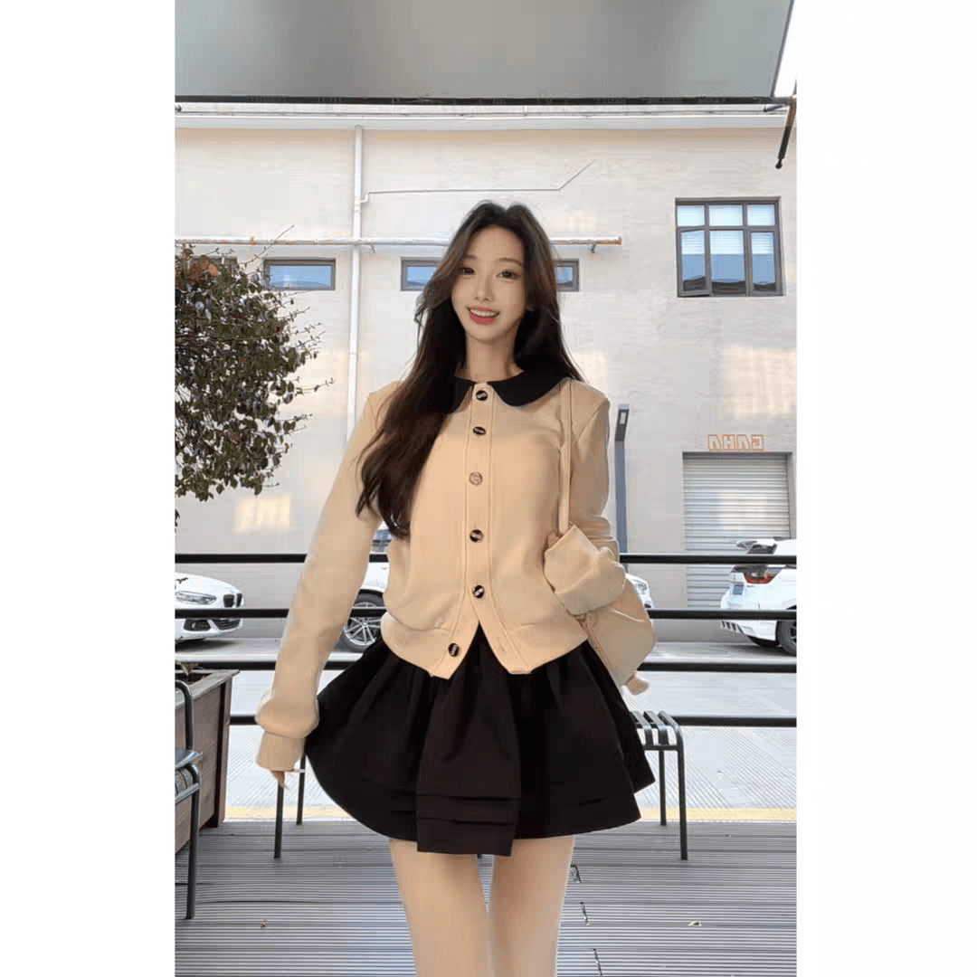 2026 법률 시스템 느긋한 고급 센스 니트 오픈 가디건 스웨터 검정색 미니 스커트 세트 이미지 2