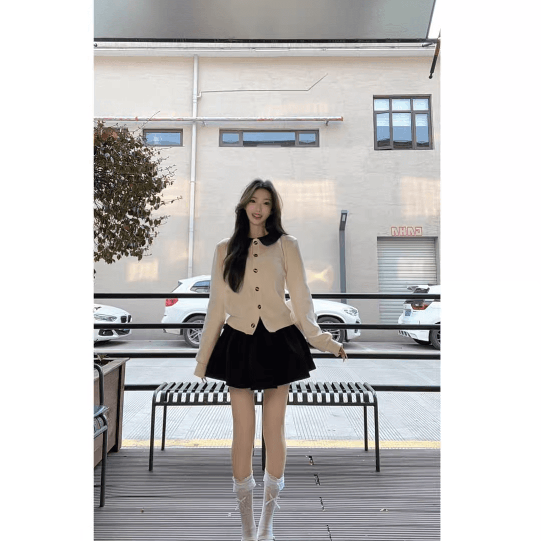 2026 법률 시스템 느긋한 고급 센스 니트 오픈 가디건 스웨터 검정색 미니 스커트 세트