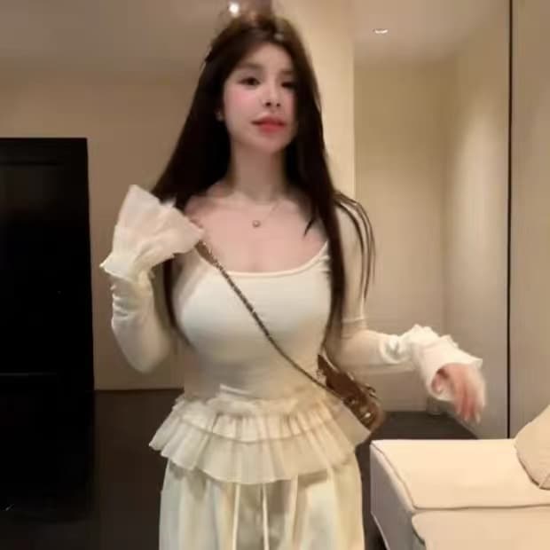 한 부서 달콤함 프릴 두꺼운 연삭 털 긴팔 티셔츠 여성 가을 겨울 새로운 몸매 가꾸기 슬림해 보이는 인사이드 가져 가라. 만나는 맨위 상세 이미지 3