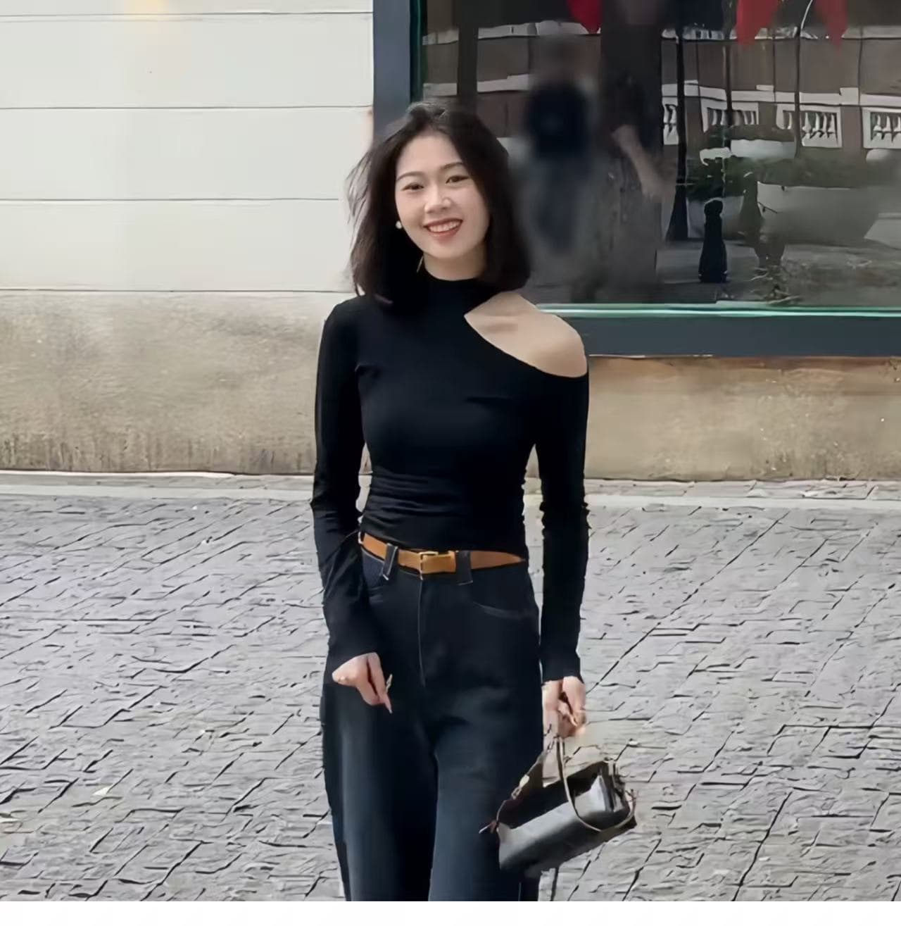 가을 겨울 디자인 센스 연삭 플리스 오프숄더 순수한 욕망 긴팔 기본 셔츠 상세 이미지 2