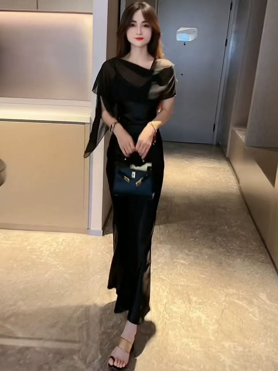 새틴 슬립 여성 드레스 여름 섹시함 순수한 욕망 인어 꼬리 예복 허리 수축 타이트 스커트 롱 스커트 플러스 숄 투피스 세트 이미지 2