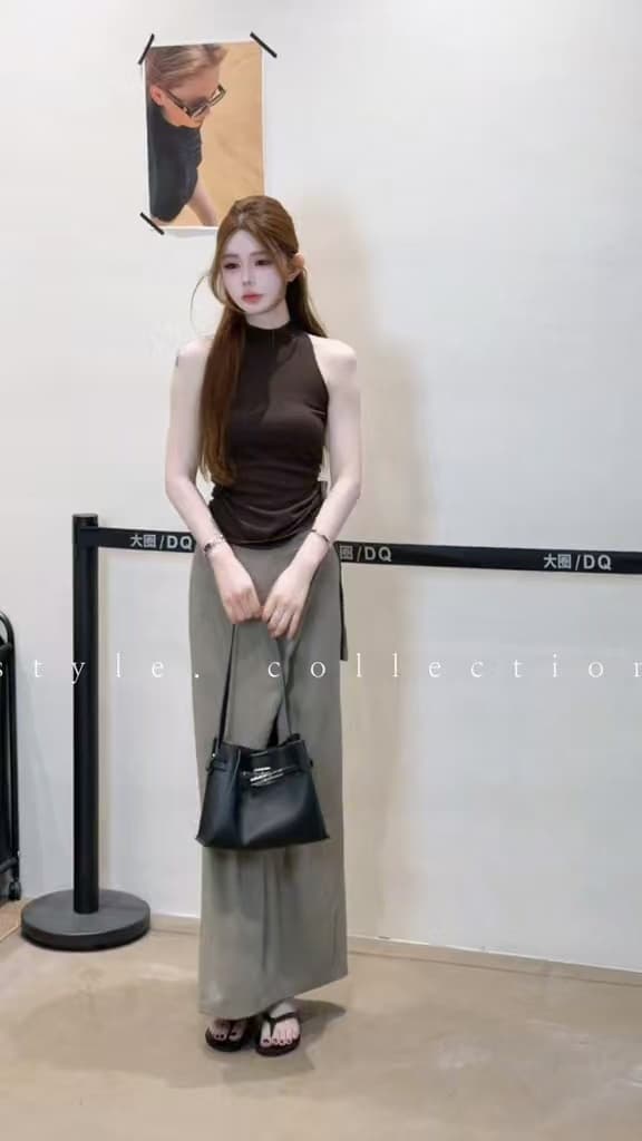 여름 새로운 품격 패션 민소매 조끼 맨위 디자인 섹션 정장 반신 스커트 투피스 세트 이미지 5