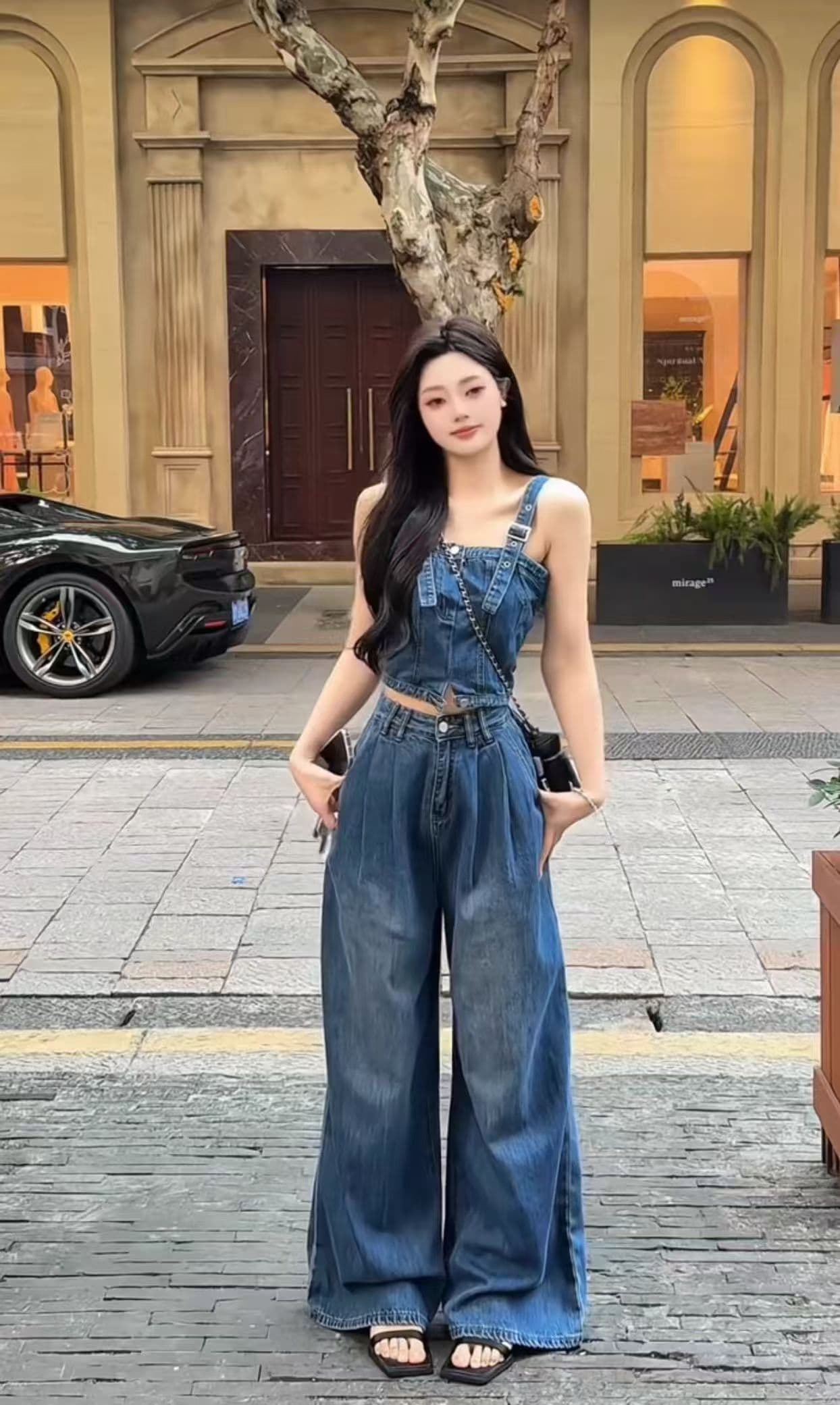 항구 바람 레트로 폴로 칼라 데님 여성 드레스 여름 새로운 고급 센스 허리 수축 슬림해 보이는 싱글 줄 버튼 조끼 미니 스커트 이미지 2