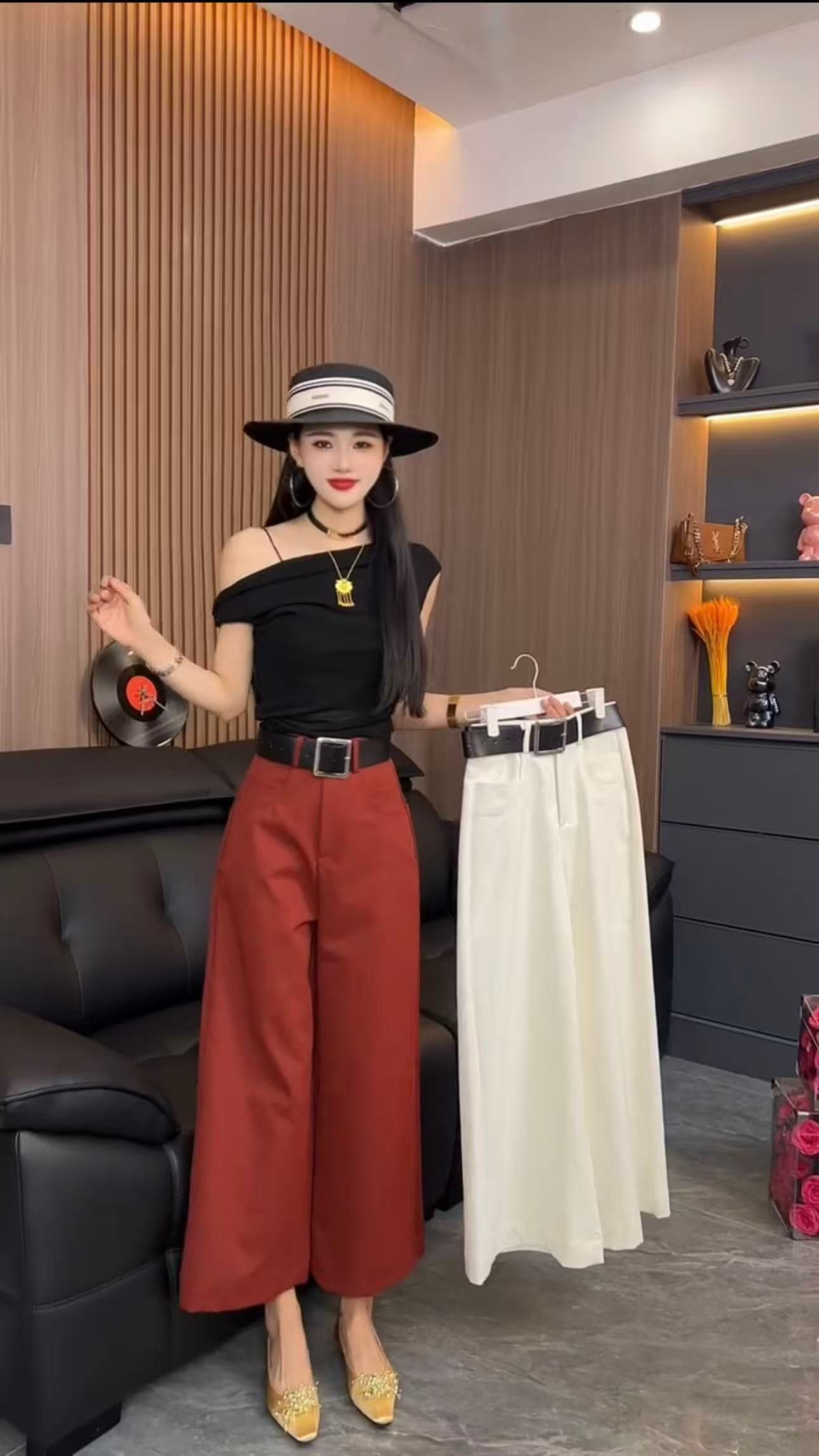 2026 년 봄 여름 유럽 상품 새로운 캐주얼 루즈핏 단색 인터넷 에디션 미니멀리즘 슬림해 보이는 9 포인트 와이드 레그 팬츠 상세 이미지 1