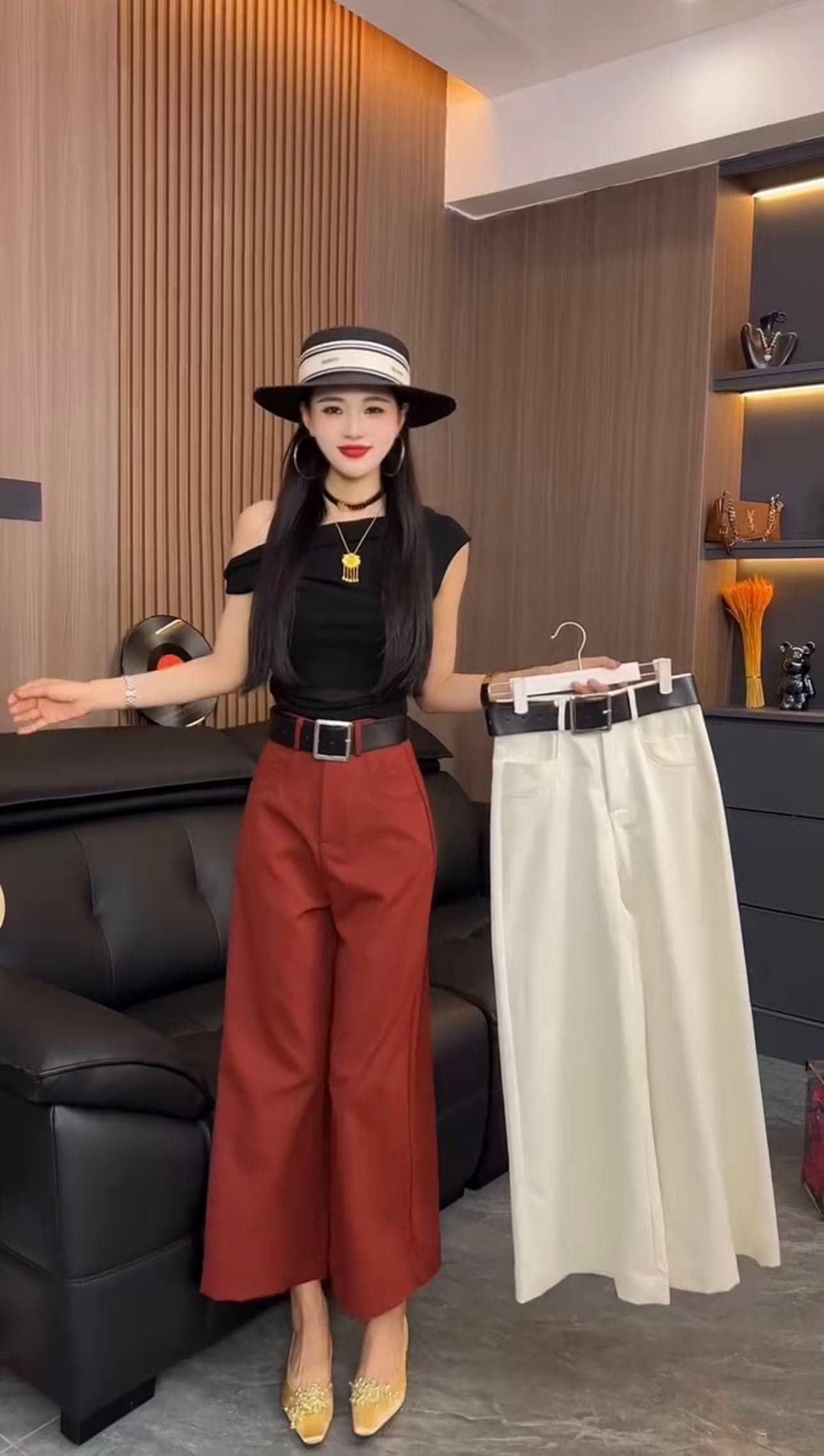 2026 년 봄 여름 유럽 상품 새로운 캐주얼 루즈핏 단색 인터넷 에디션 미니멀리즘 슬림해 보이는 9 포인트 와이드 레그 팬츠 상세 이미지 2
