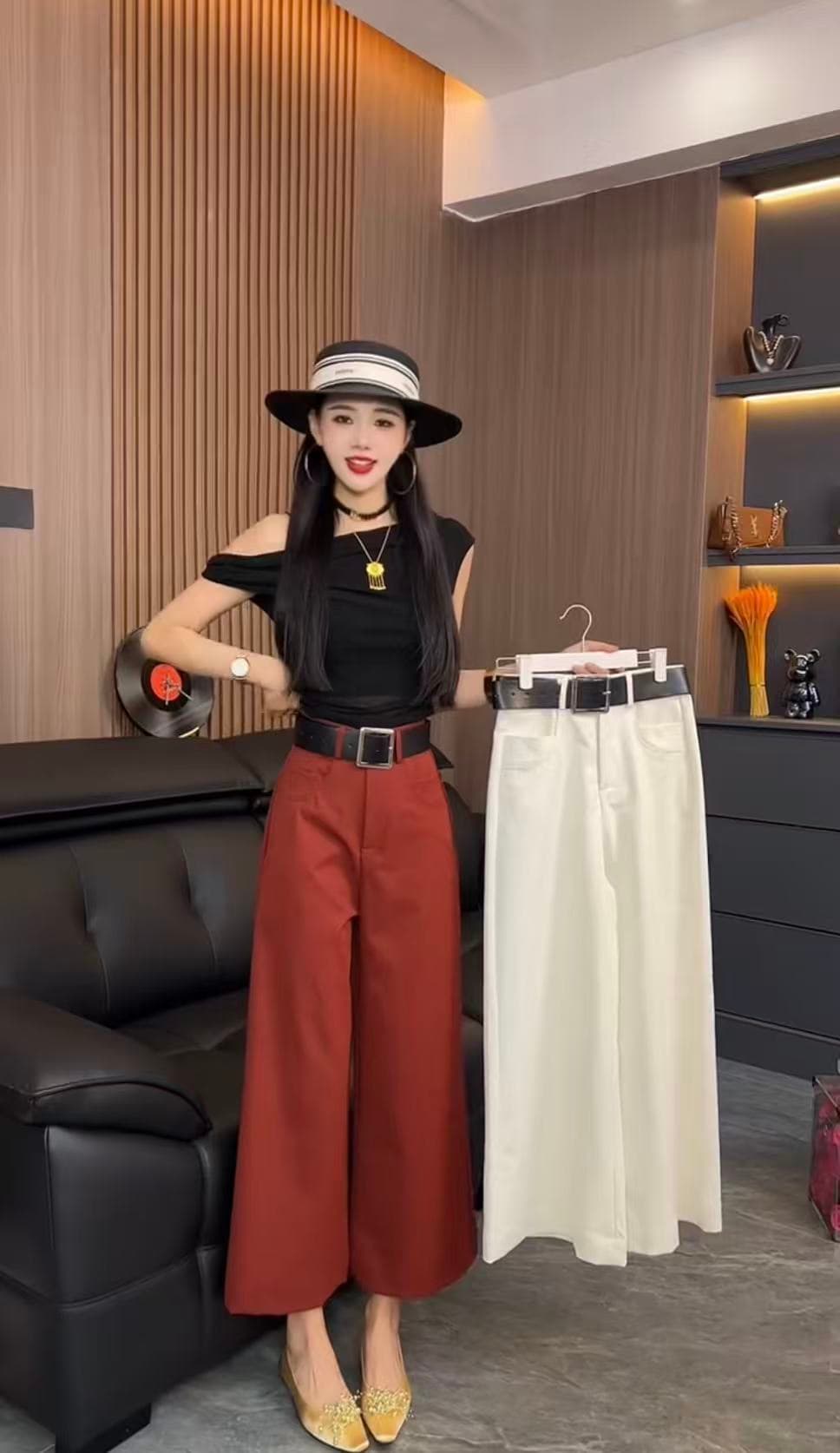 2026 년 봄 여름 유럽 상품 새로운 캐주얼 루즈핏 단색 인터넷 에디션 미니멀리즘 슬림해 보이는 9 포인트 와이드 레그 팬츠 상세 이미지 3