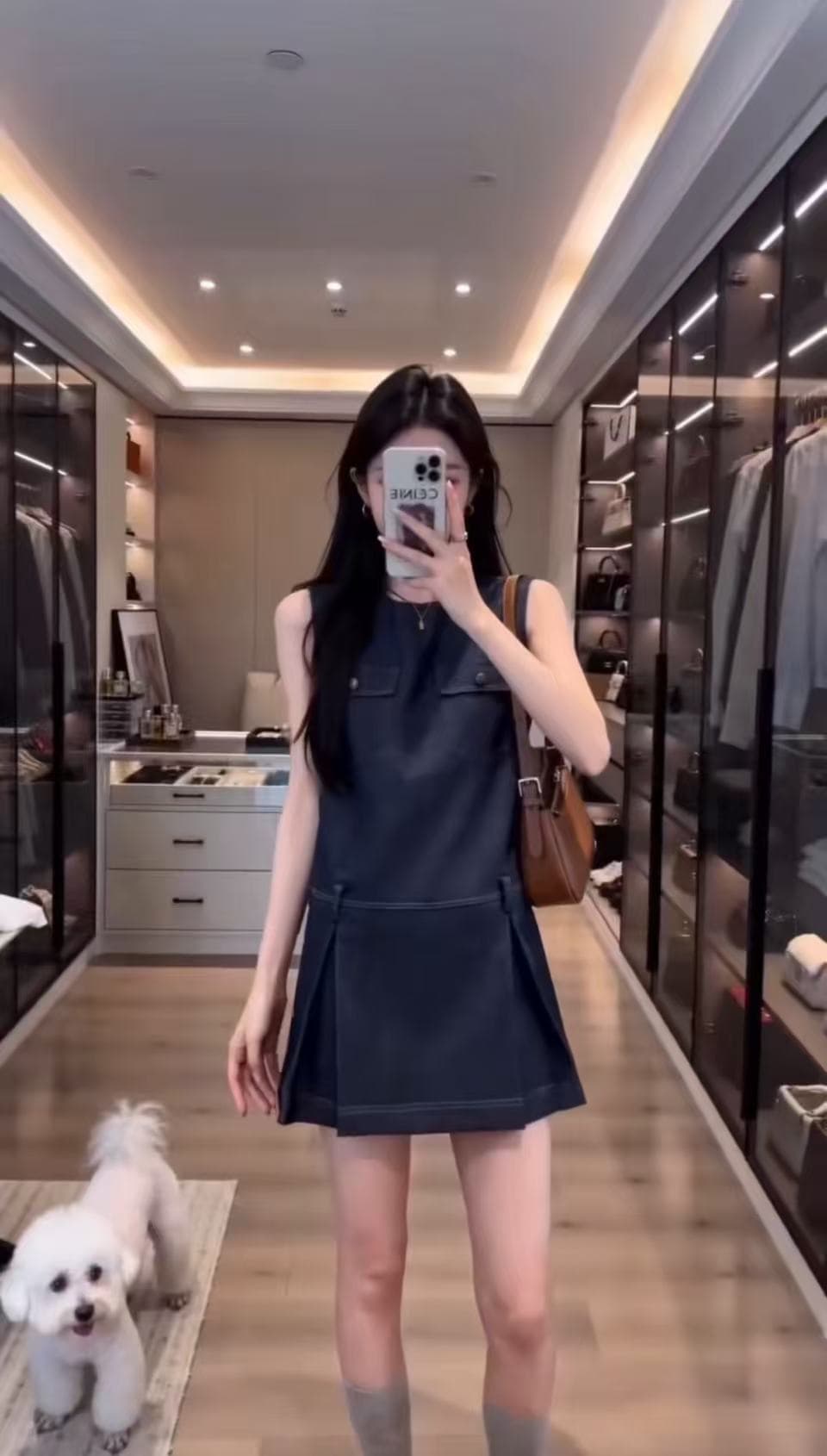 작은 키 자이언트 잘 생긴 데님 민소매 조끼 원피스 프랑스식 여름 품격 작은 샤넬 스타일 슬림해 보이는 한 마디 미니 스커트 이미지 2