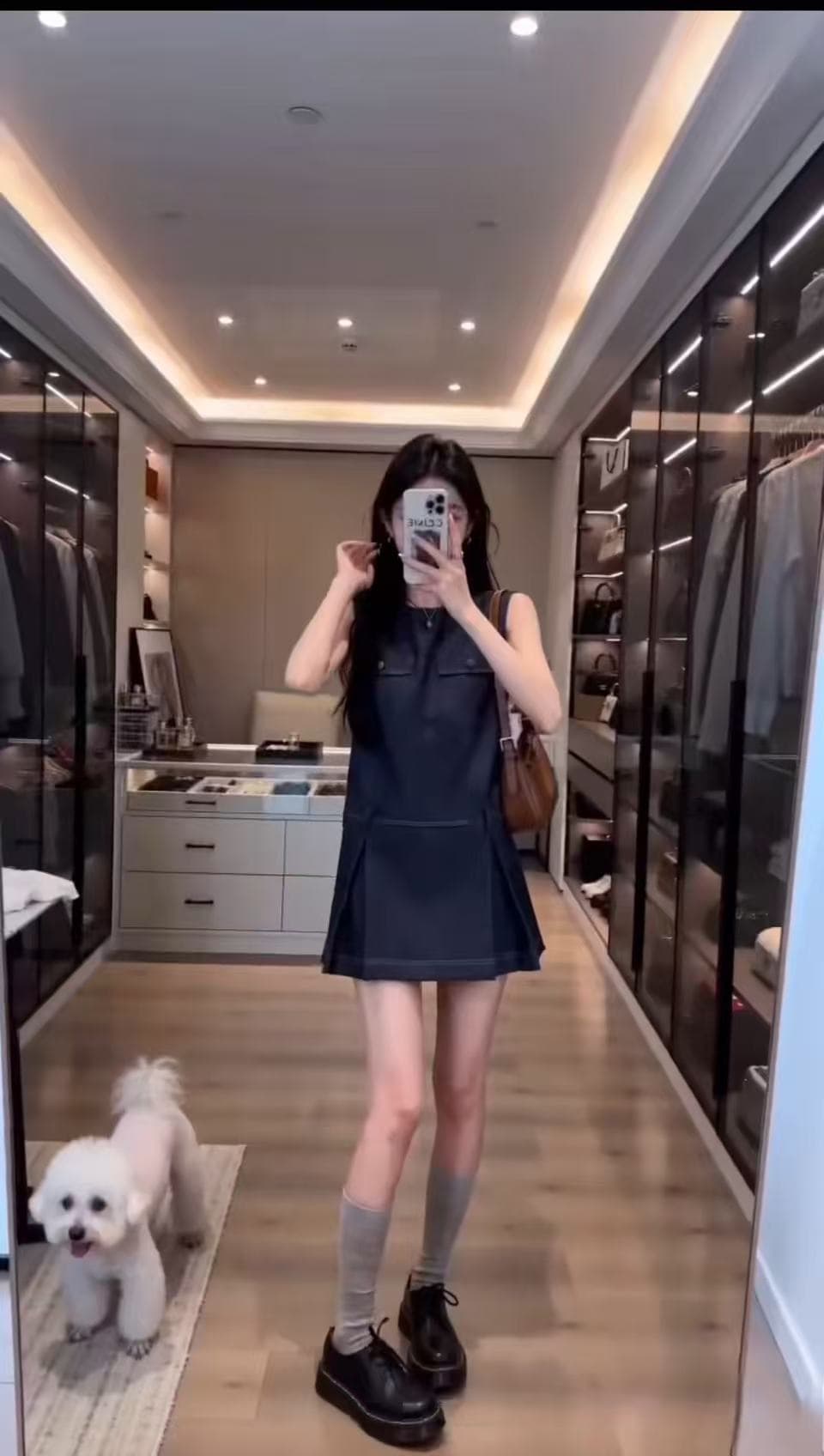 작은 키 자이언트 잘 생긴 데님 민소매 조끼 원피스 프랑스식 여름 품격 작은 샤넬 스타일 슬림해 보이는 한 마디 미니 스커트 이미지 4
