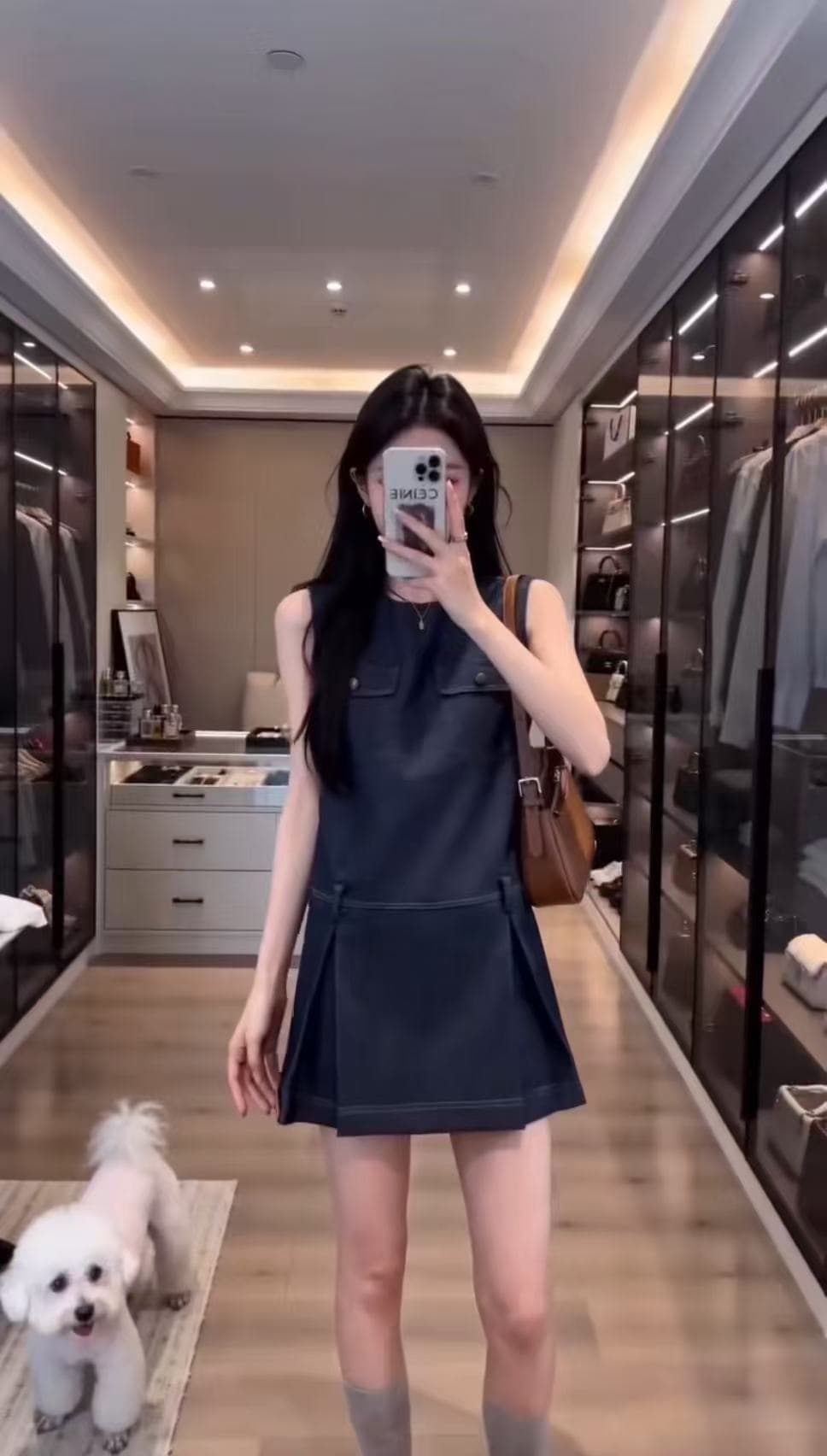 작은 키 자이언트 잘 생긴 데님 민소매 조끼 원피스 프랑스식 여름 품격 작은 샤넬 스타일 슬림해 보이는 한 마디 미니 스커트 상세 이미지 1