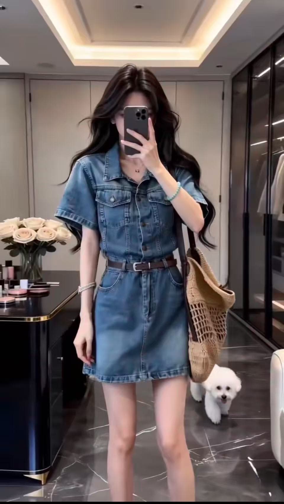 레트로 블루 데님 여성 드레스 2026 여름 새로운 프랑스식 레트로 polo 치마 작은 키 미니 스커트 이미지 5