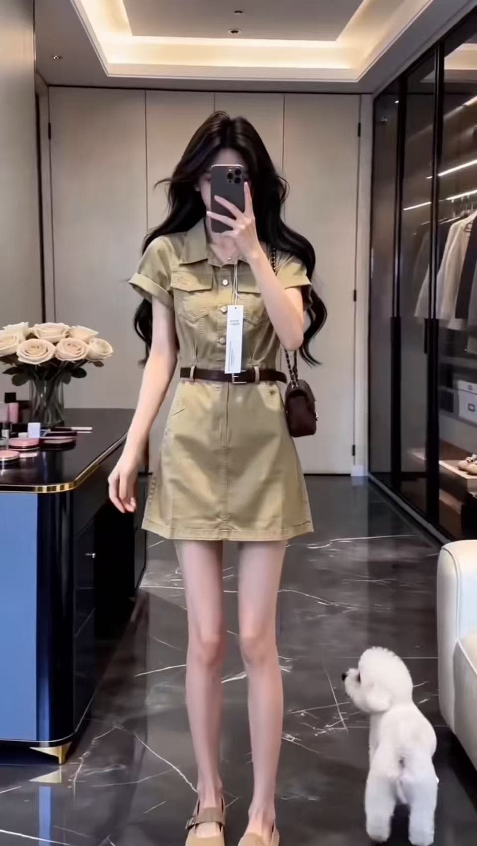 데님 POLO 칼라 셔츠 여성 드레스 여름 새로운 품격 허리 수축 슬림해 보이는 고급 센스 A라인 스커트 이미지 4