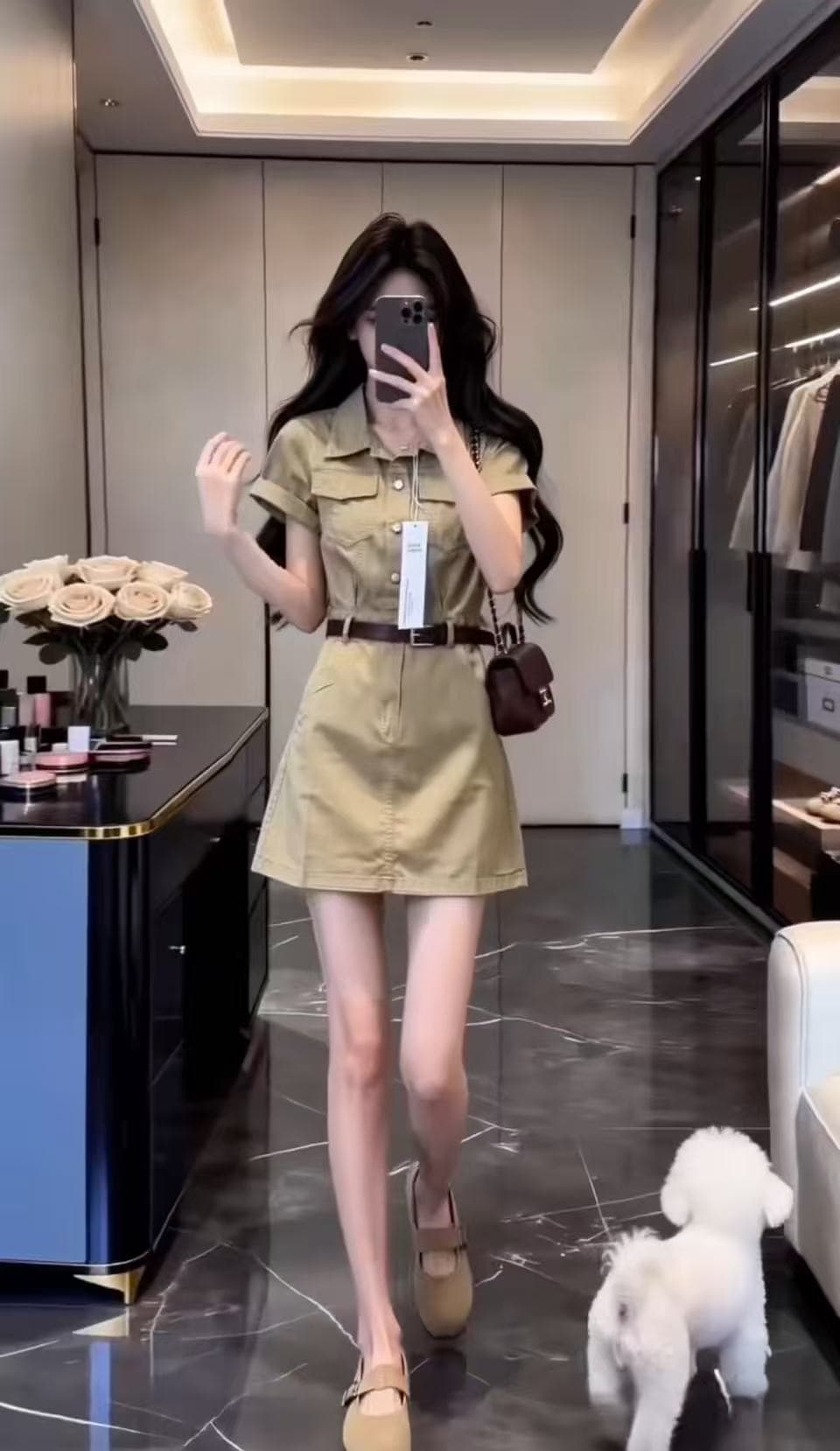 데님 POLO 칼라 셔츠 여성 드레스 여름 새로운 품격 허리 수축 슬림해 보이는 고급 센스 A라인 스커트 상세 이미지 3