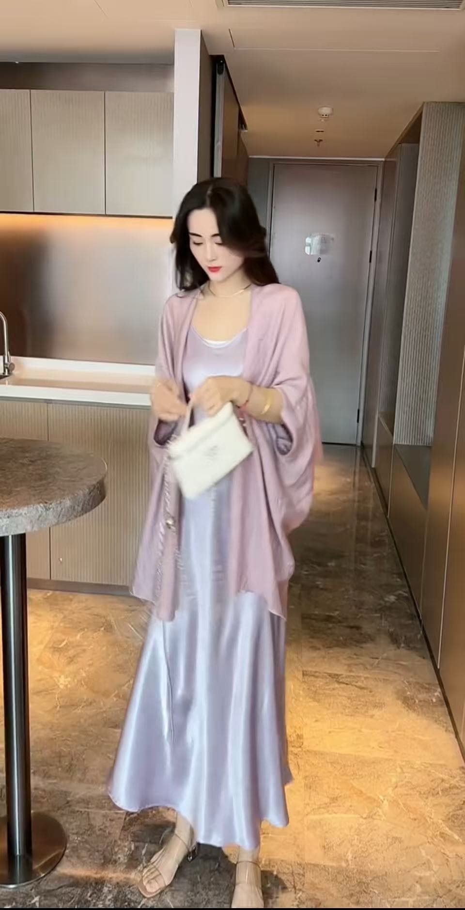 2026 여름 인터넷 유명인 새로운 패션 세트 드레스 여성 슈퍼 요정 화이트 슬림해 보이는 슬립 드레스 자외선 차단 숄 상세 이미지 3