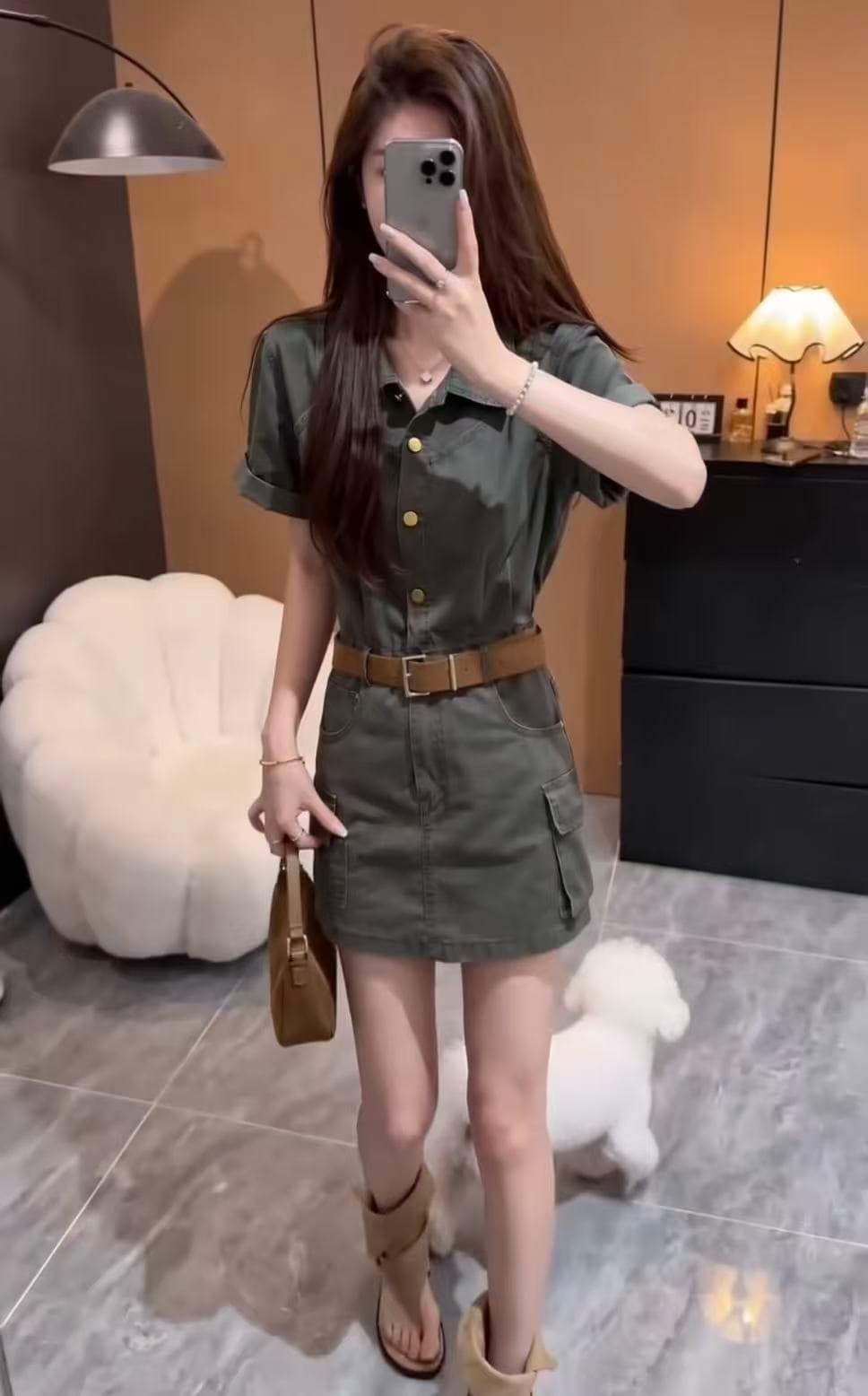 자이언트 잘 생긴 워크웨어 바람 데님 셔츠 여성 드레스 여름 새로운 아메리칸 레트로 허리 수축 슬림해 보이는 타이트 스커트 미니 스커트 이미지 2