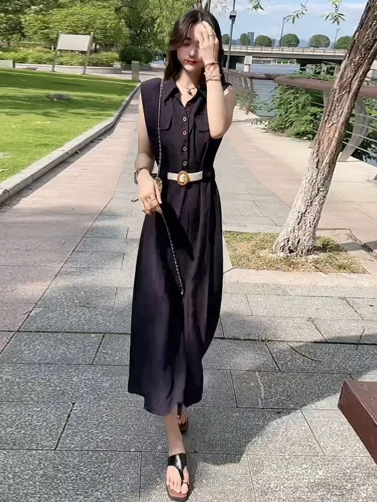 올해 인기 폭발 셔츠 여성 드레스 여름 새로운 고급 센스 허리 수축 슬림해 보이는 품격 민소매 롱 스커트 상세 이미지 1