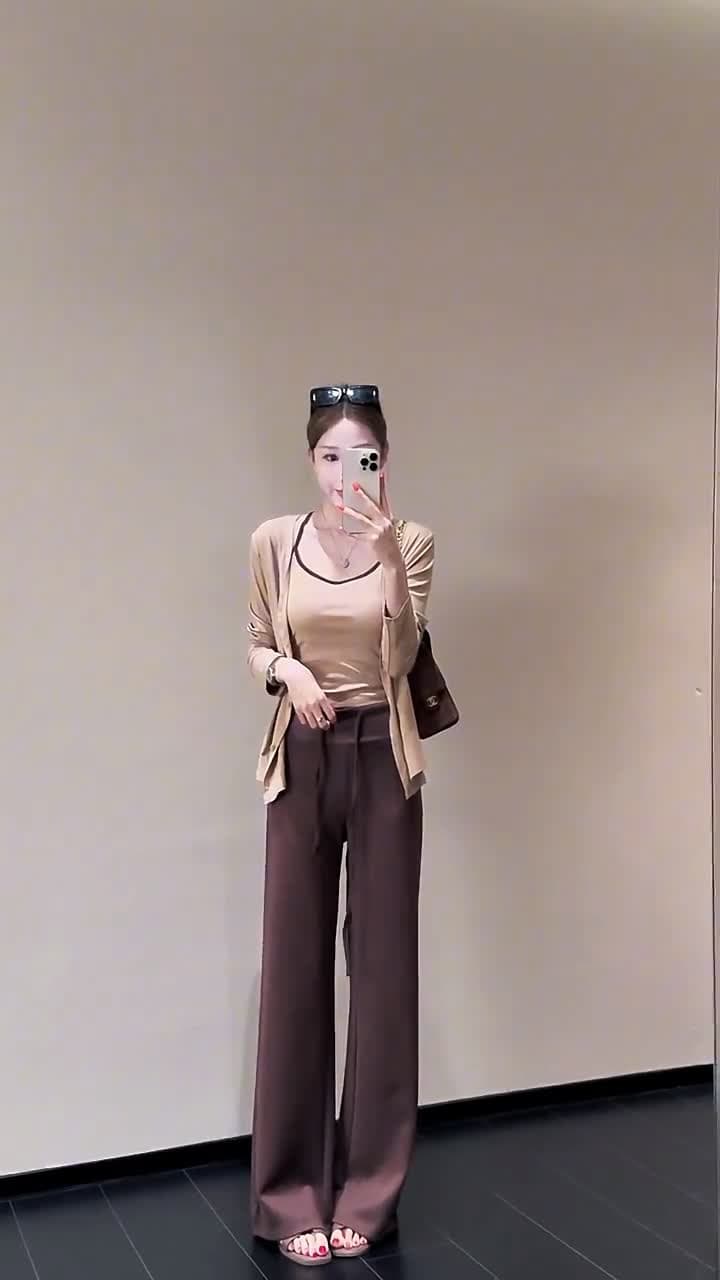 가을 새로운 품격 패션 다용도 종이 사람들 오픈 가디건 배색 슬립 맨위 몸매 가꾸기 스트레이트 팬츠 상세 이미지 2