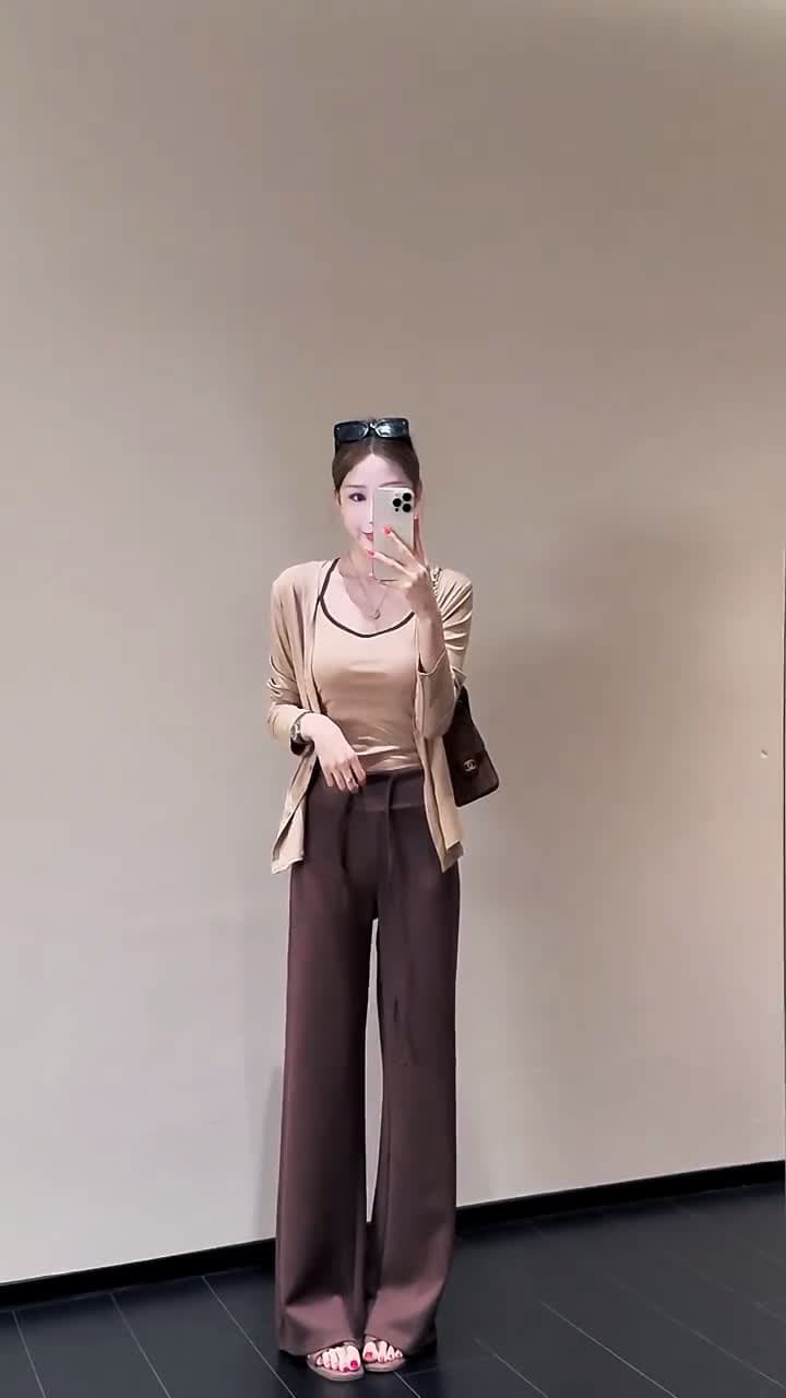 가을 새로운 품격 패션 다용도 종이 사람들 오픈 가디건 배색 슬립 맨위 몸매 가꾸기 스트레이트 팬츠 상세 이미지 3