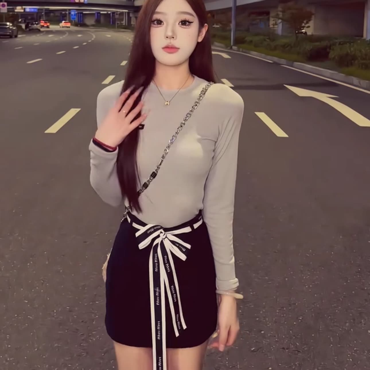 가을의 날 자이언트 잘 생긴 ~ 중 투피스 세트 한 부서 라운드 넥 긴팔 스웨터 슬림해 보이는 다용도 반신 스커트 타이트 스커트 치마 세트 여성 이미지 6