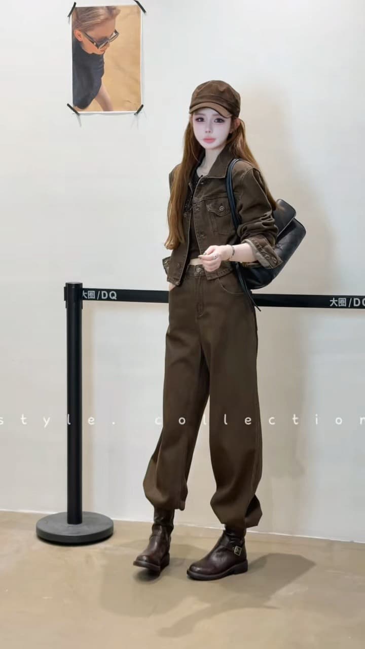 봄 가을 새로운 품격 패션 다용도 고급 센스 데님 재킷 캐주얼 스트레이트 와이드 레그 팬츠 이미지 4