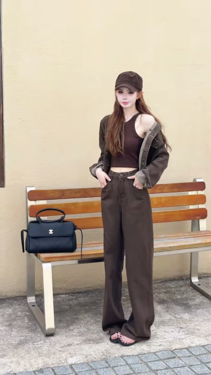 봄 가을 새로운 품격 패션 다용도 고급 센스 데님 재킷 캐주얼 스트레이트 와이드 레그 팬츠 이미지 5