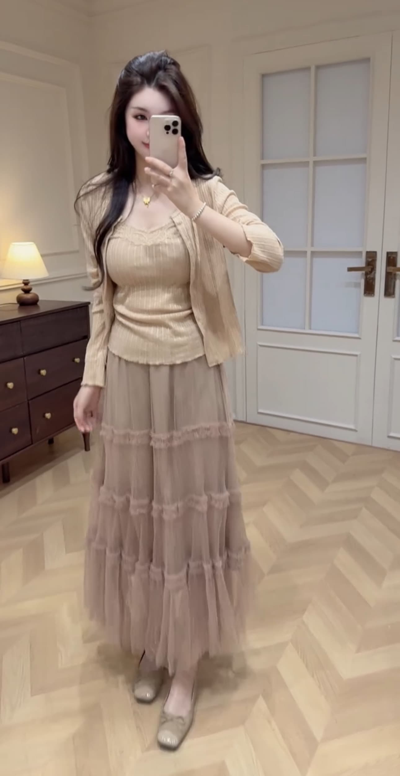 두 조각 메쉬 세트 큰 진자 반신 스커트 여성 여름 도루 가을 센스 한 마디 중간 길이 스커트 프릴 패치워크 케이크 드레스 상세 이미지 1
