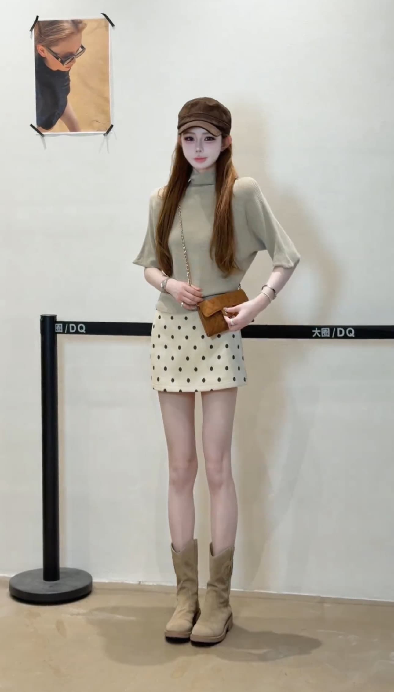 2026 가을 섹시함 핫걸 세트 여성 검정색 반하이넥 맨위 도트 무늬 반신 스커트 몸매 가꾸기 슬림해 보이는 투피스 세트 이미지 2