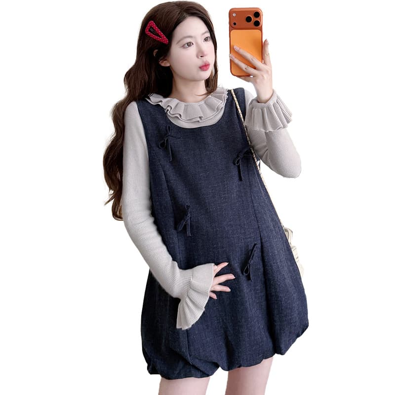 실사 출산 착용 가을 꽃밭 치마 민소매 조끼 스커트 투피스 세트 상세 이미지 25