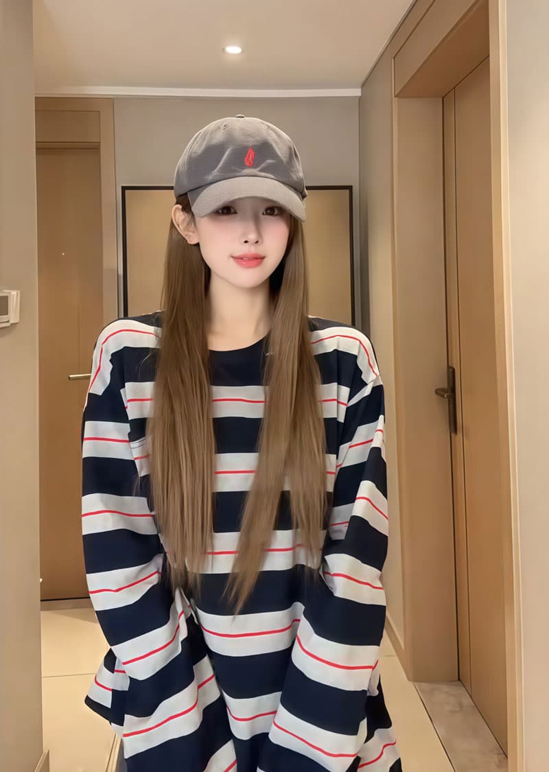출산 착용 가을 스트라이프 섹션 루즈핏 T 캐주얼 바지 투피스 슈트 상세 이미지 10