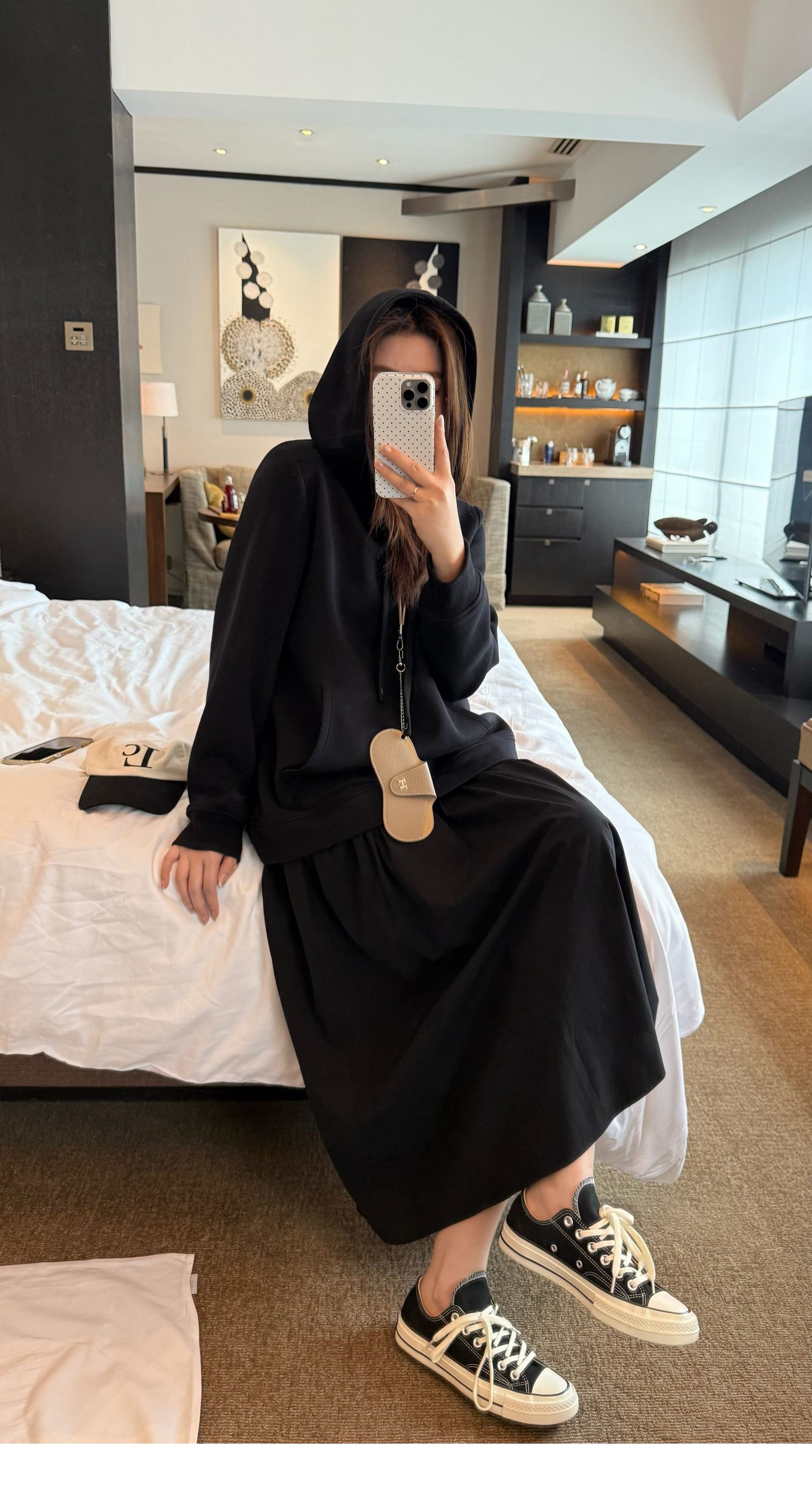 출산 착용 가을 겨울 캐주얼 출퇴근 페이크 레이어드 슬림해 보이는 후드 티 스웨터 드레스 상세 이미지 5
