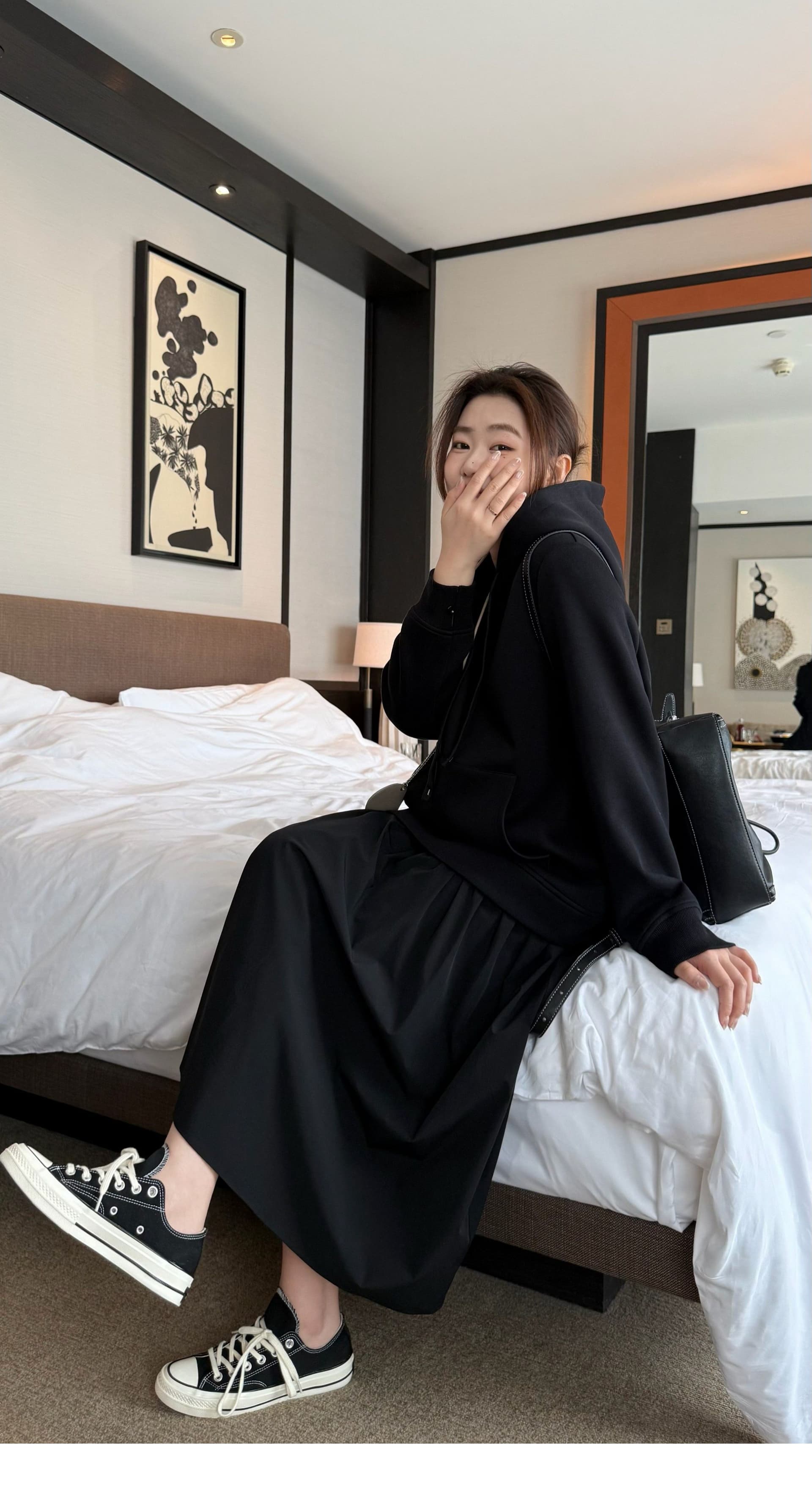 출산 착용 가을 겨울 캐주얼 출퇴근 페이크 레이어드 슬림해 보이는 후드 티 스웨터 드레스 상세 이미지 7
