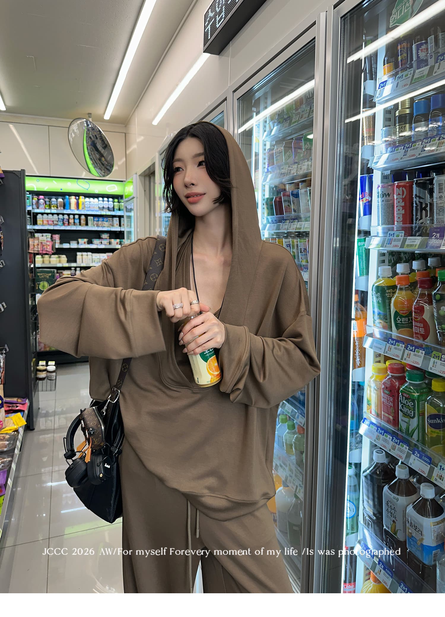 출산 착용 가을 한 부서 느슨함 바람 후드 슬립 맨위 루즈핏 넓은 다리 길이 바지 3종 세트 상세 이미지 3