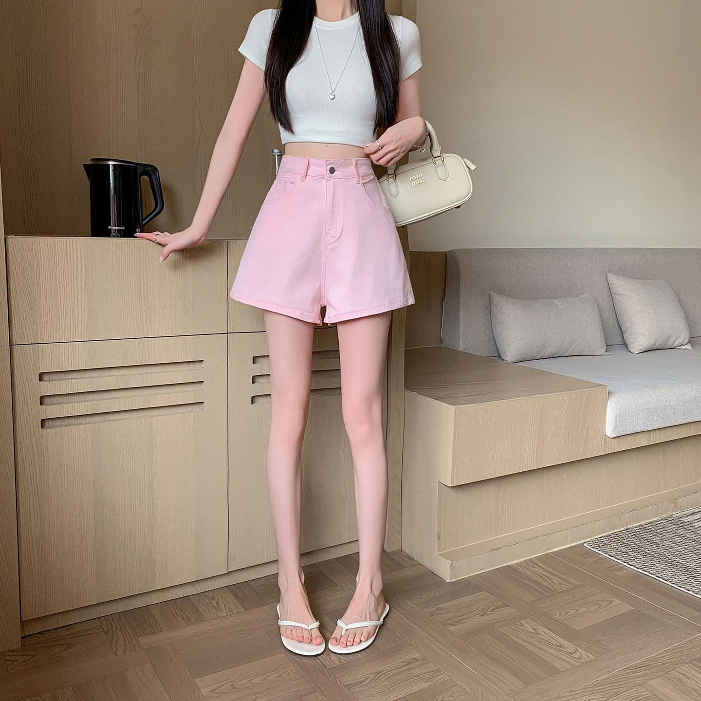 실사 정가 꽃 자수 데님 반바지 여성 여름 새로운 루즈핏 슬림해 보이는 핫걸 한 마디 바지 넓은 다리 핫 바지 상세 이미지 10