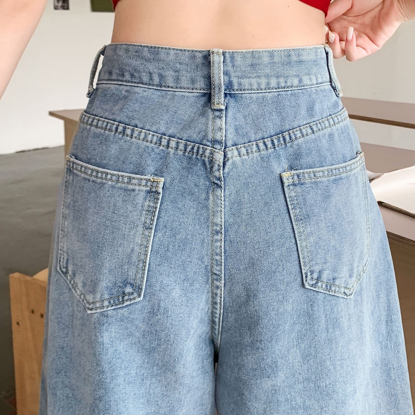 실사 정가 별 패치 패치워크 넓은 다리 7 점 청바지 여성 여름 새로운 루즈핏 스트레이트 짧은 바지 상세 이미지 11