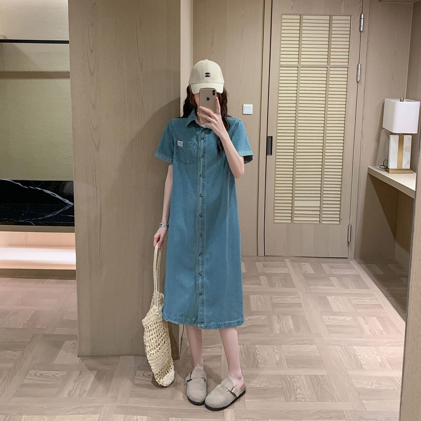 실사 정가 여름 반팔 캐주얼 루즈핏 데님 여성 드레스 새로운 항구 바람 레트로 셔츠 치마 상세 이미지 6