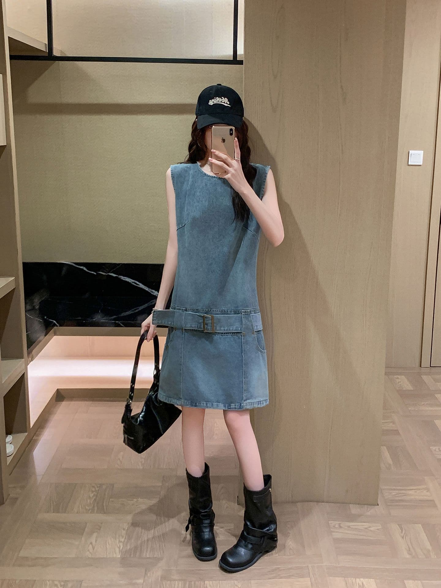 실사 정가 아메리칸 레트로 마 오래된 데님 조끼 원피스 여성 의류 여름 Chic 연령 감소 루즈핏 A라인 스커트 상세 이미지 8