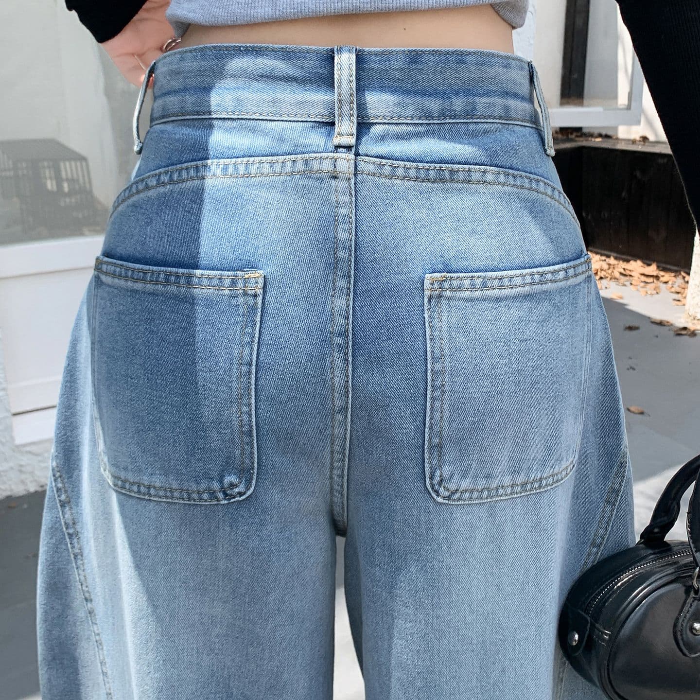 실사 가을 새로운 색상 단추 청바지 여성 디자인 센스 모통이 칼 바지 높음 거리 루즈핏 넓은 다리 길이 바지 상세 이미지 23