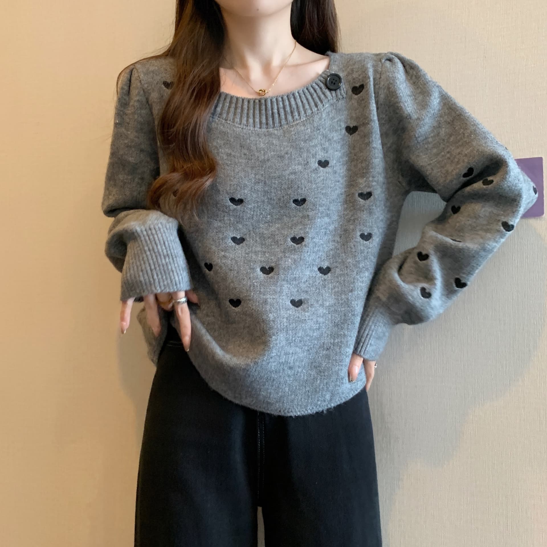 실사 빅 사이즈 여성 의류 가을과 겨울 학원 스타일 레트로 스웨터 여성 셔츠 달콤함 루즈핏 풀오버 긴팔 니트 스웨터 상세 이미지 9