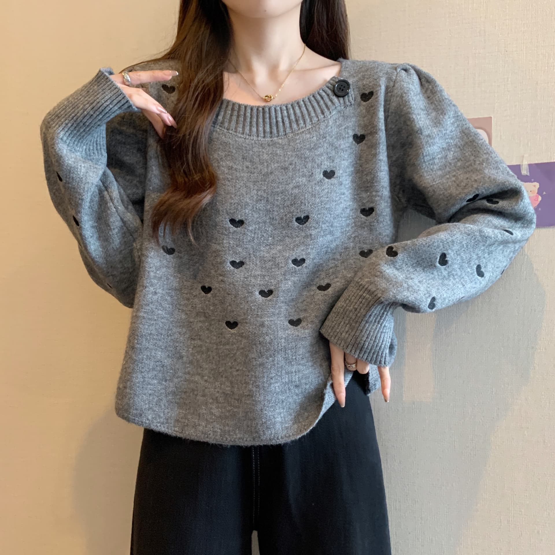 실사 빅 사이즈 여성 의류 가을과 겨울 학원 스타일 레트로 스웨터 여성 셔츠 달콤함 루즈핏 풀오버 긴팔 니트 스웨터 상세 이미지 10
