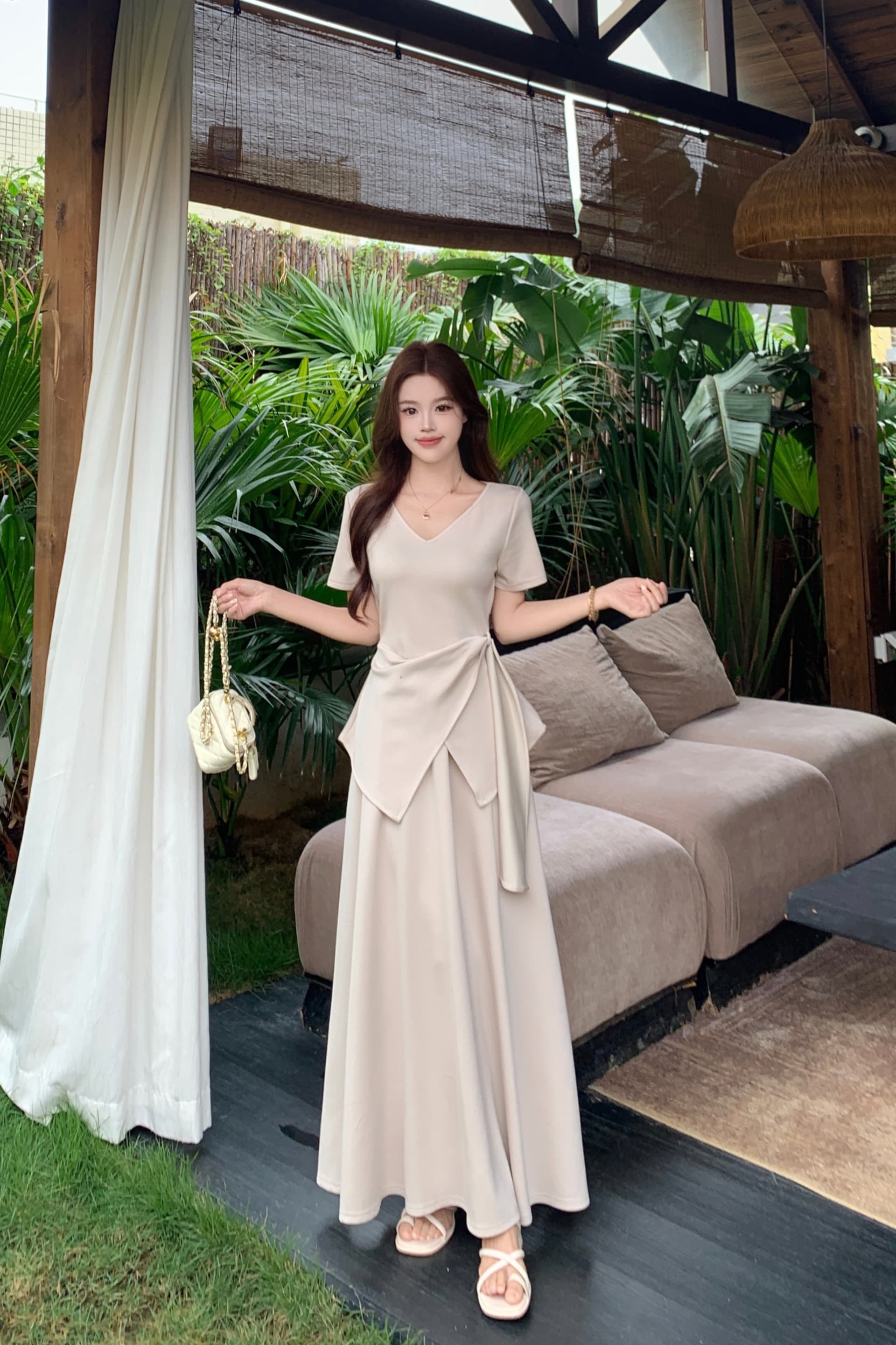 실사 통통한 여동생 빅 사이즈 여성 의류 여름 새로운 패션 미니멀리즘 불규칙 반팔 티셔츠 반신 스커트 투피스 세트 이미지 6