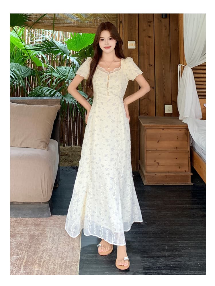 실사 통통한 여동생 빅 사이즈 여성 의류 여름 새로운 첫사랑 프랑스식 레이스 조각 홀로우 아웃 자수 슬림해 보이는 드레스 상세 이미지 6