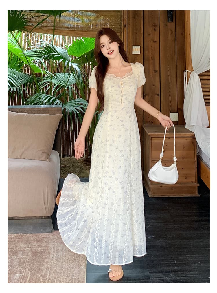 실사 통통한 여동생 빅 사이즈 여성 의류 여름 새로운 첫사랑 프랑스식 레이스 조각 홀로우 아웃 자수 슬림해 보이는 드레스 상세 이미지 7