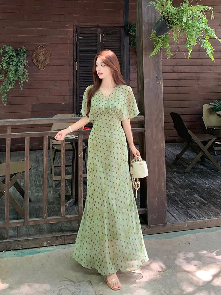 실사 빅 사이즈 여성 의류 여름 새로운 도트 무늬 디자인 센스 허리 수축 슬림해 보이는 Chic 초박형 차가운 품격 드레스 이미지 3
