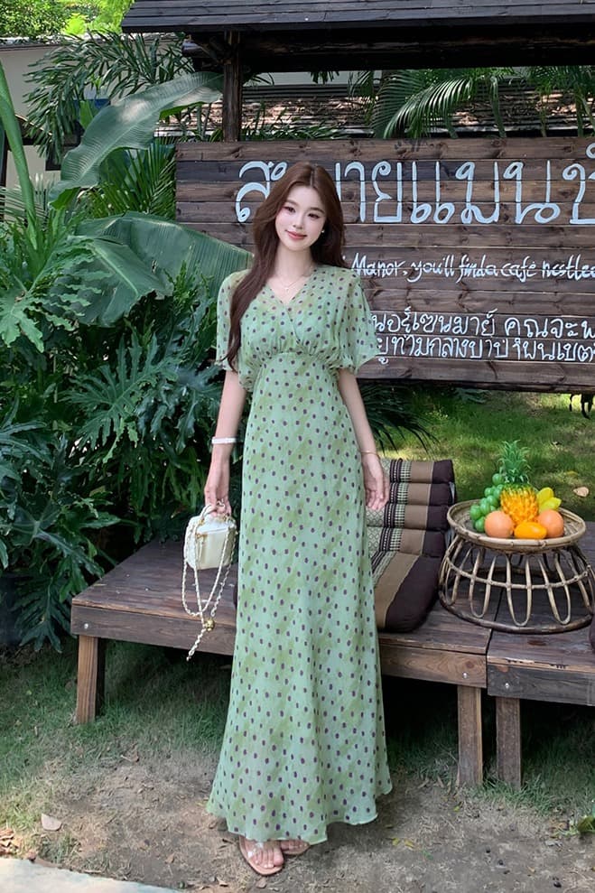 실사 빅 사이즈 여성 의류 여름 새로운 도트 무늬 디자인 센스 허리 수축 슬림해 보이는 Chic 초박형 차가운 품격 드레스 이미지 6