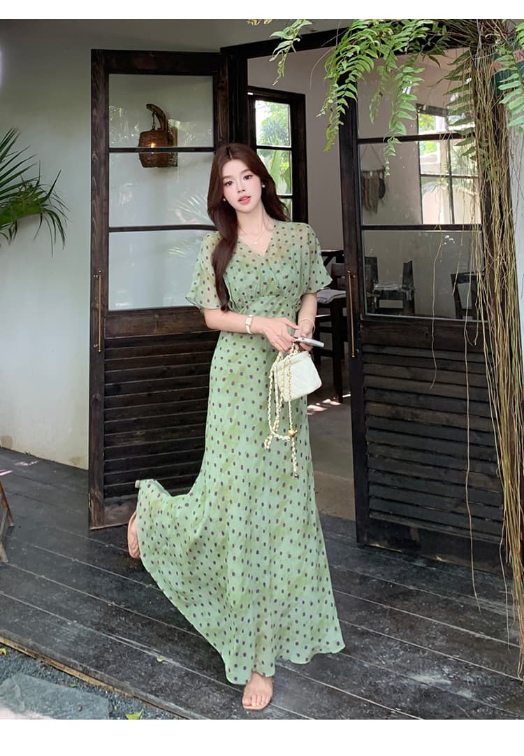 실사 빅 사이즈 여성 의류 여름 새로운 도트 무늬 디자인 센스 허리 수축 슬림해 보이는 Chic 초박형 차가운 품격 드레스 상세 이미지 10