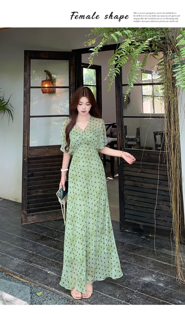 실사 빅 사이즈 여성 의류 여름 새로운 도트 무늬 디자인 센스 허리 수축 슬림해 보이는 Chic 초박형 차가운 품격 드레스 상세 이미지 15