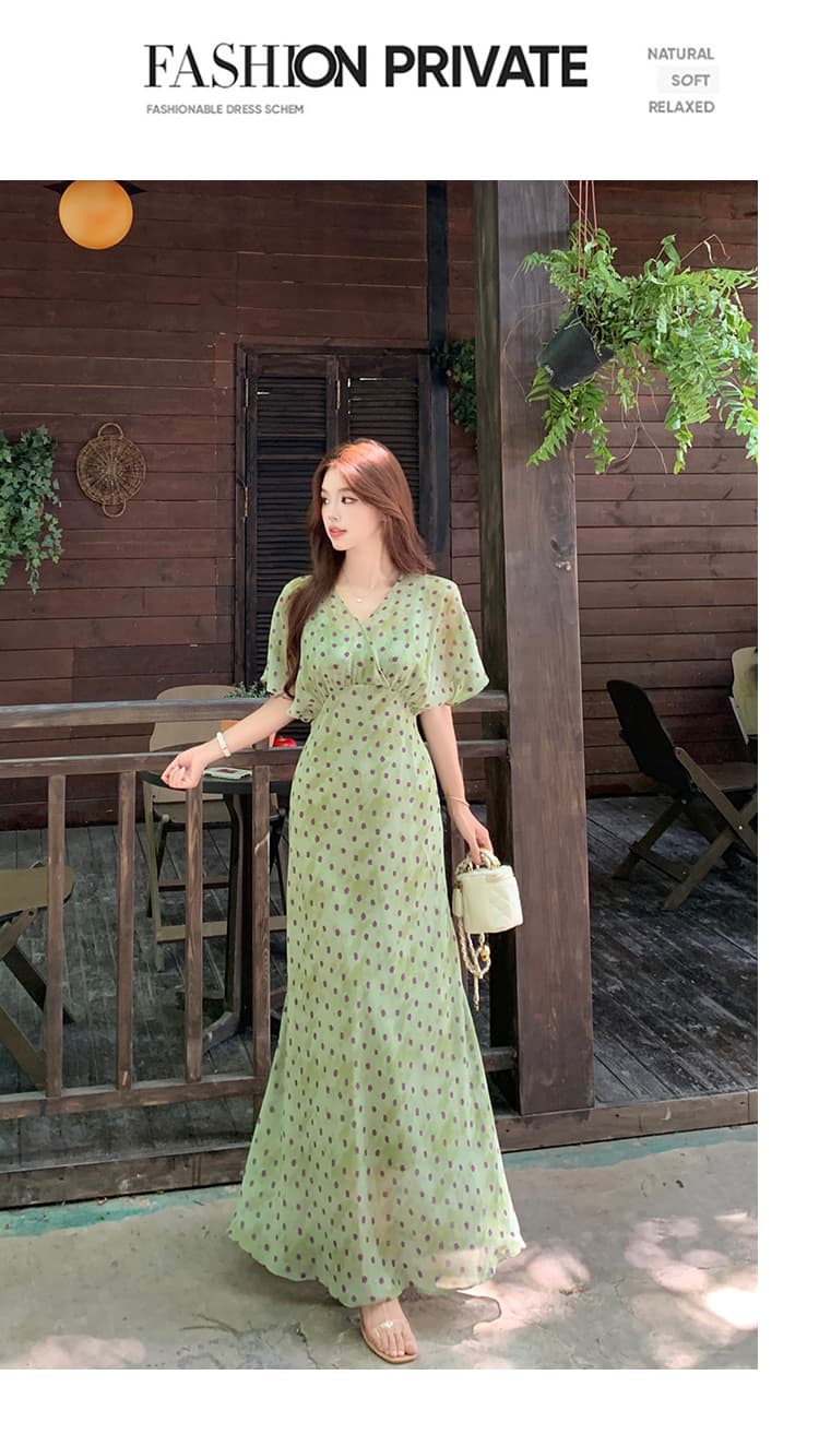 실사 빅 사이즈 여성 의류 여름 새로운 도트 무늬 디자인 센스 허리 수축 슬림해 보이는 Chic 초박형 차가운 품격 드레스 상세 이미지 16